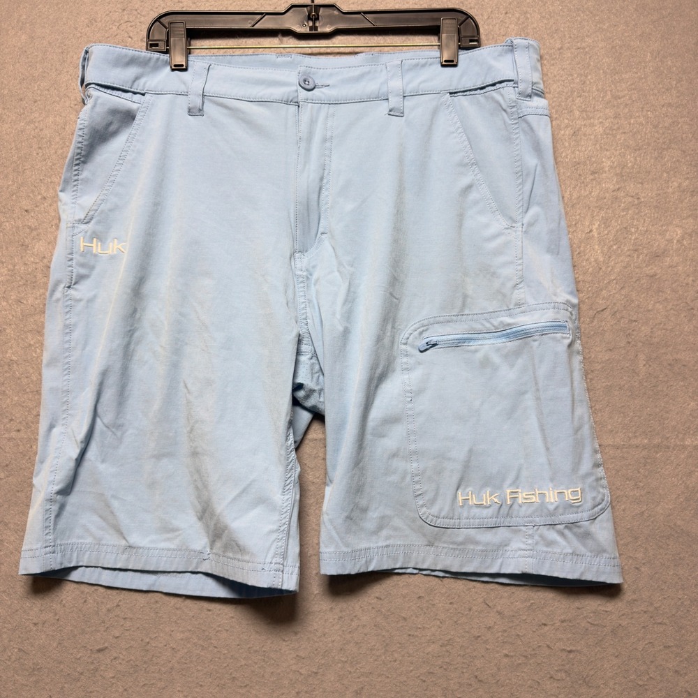Huk Performance Fishing Shorts Men XXL Light Blue Zippered Cargo Pockets 38"x10"